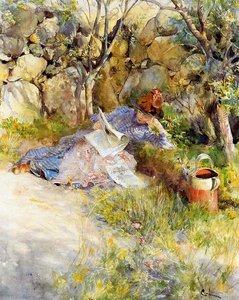 Een Dame die een Krant Leest door Carl Larsson